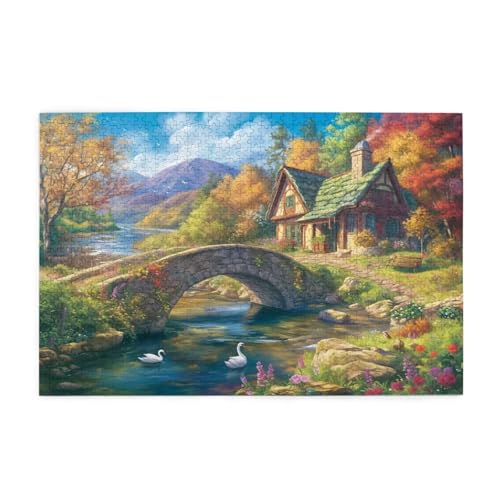 Puzzle Herbst Puzzle 1000 Teile, Holzpuzzle Erwachsene Architektur 75x50cm Jigsaw Groß, Geschicklichkeitsspiel für die Ganze Familie Erholung und Entspannung, Jigsaw Geschenke für Home Decor p-1080 von Yuammgxi