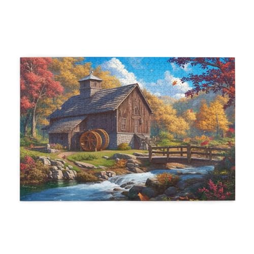 Puzzle Herbst Puzzle 1000 Teile, Holzpuzzle Erwachsene Brücke 75x50cm Jigsaw Groß, Geschicklichkeitsspiel für die Ganze Familie Erholung und Entspannung, DIY Jigsaw Geschenke für Home Decor p-1192 von Yuammgxi