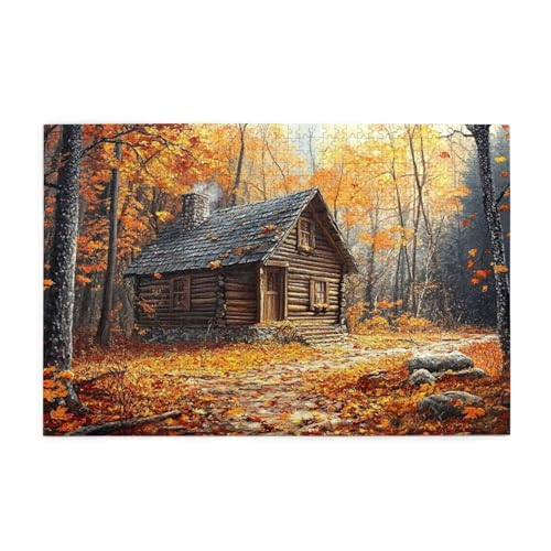 Puzzle Herbst Puzzle 1000 Teile, Holzpuzzle Erwachsene Holzhaus 75x50cm Jigsaw Groß, Geschicklichkeitsspiel für die Ganze Familie Erholung und Entspannung, DIY Jigsaw Geschenke für Home Decor p-175 von Yuammgxi