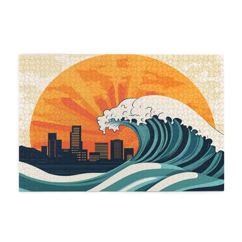 Puzzle Japan Puzzle 1000 Teile, Holzpuzzle Erwachsene Meereswellen 75x50cm Jigsaw Groß, Geschicklichkeitsspiel für die Ganze Familie Erholung und Entspannung, Jigsaw Geschenke für Home Decor p-1952 von Yuammgxi