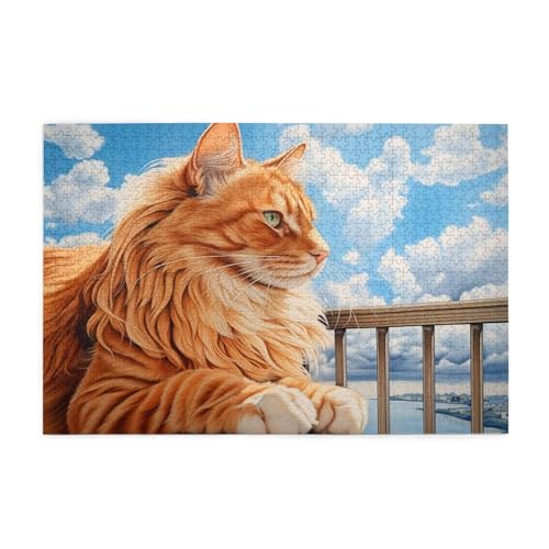 Puzzle Katze Puzzle 1000 Teile, Holzpuzzle Erwachsene Landschaft 75x50cm Jigsaw Groß, Geschicklichkeitsspiel für die Ganze Familie Erholung und Entspannung, DIY Jigsaw Geschenke für Home Decor p-1646 von Yuammgxi