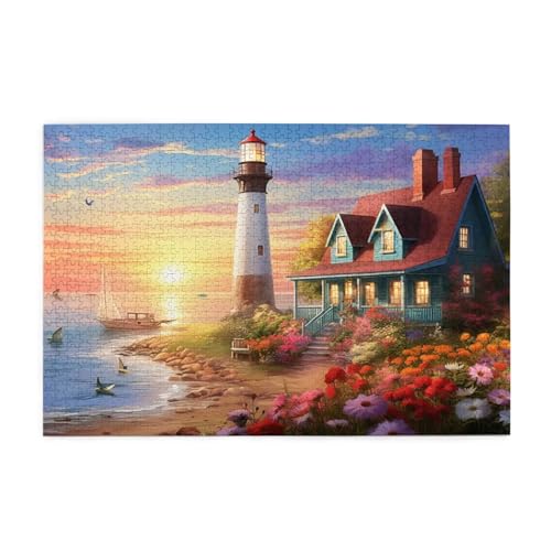 Puzzle Meer Puzzle 1000 Teile, Holzpuzzle Erwachsene Leuchtturm 75x50cm Jigsaw Groß, Geschicklichkeitsspiel für die Ganze Familie Erholung und Entspannung, DIY Jigsaw Geschenke für Home Decor p-1737 von Yuammgxi