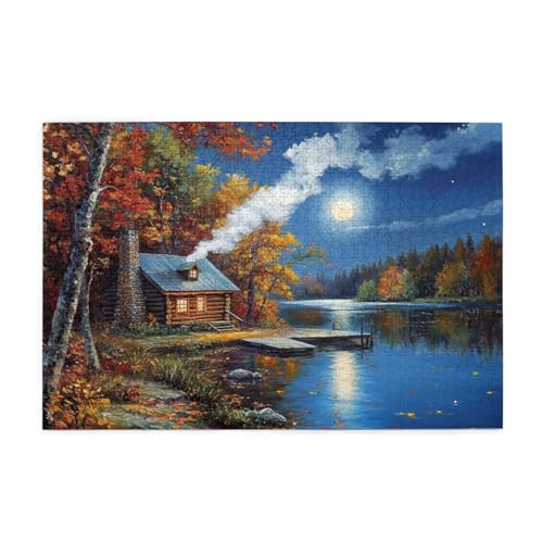 Puzzle Mond Puzzle 1000 Teile, Holzpuzzle Erwachsene Holzhaus 75x50cm Jigsaw Groß, Geschicklichkeitsspiel für die Ganze Familie Erholung und Entspannung, DIY Jigsaw Geschenke für Home Decor p-1040 von Yuammgxi