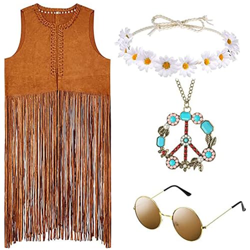 YuanDiann Damen Hippie Kostüm Set Fransen ärmellos Weste Kleidung Damen 60er 70er Jahre Bekleidung Disco Outfit Karneval Faschingskostüme Braun XXL YuanDiann Damen Hippie Kostüm Set Fransen ärmellos Weste Kleidung Damen 60er 70er Jahre Bekleidung Disco Outfit Karneval Faschingskostüme Braun XXL von YuanDiann
