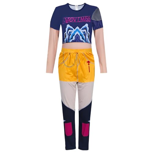 YuanDiann Huntrix Kinder Cosplay Kostüm Einteiler – Rollenspiel Outfit mit Masken Fancy Dress Up für Halloween, Karneval, Anime Party, Mädchen Jungen Anzug Set​3# + Maske 160 von YuanDiann