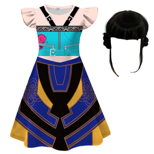 YuanDiann Huntrix Kinder Cosplay Kostüm Kleid – Rollenspielkleid Outfit mit Zubehör (Maske/Perücke/Tasche) für Halloween, Karneval, Anime Party, Mädchen Anzug Set​ 1# + Perücke 110 von YuanDiann