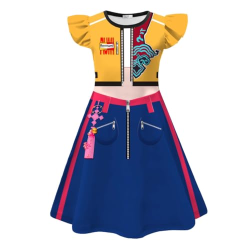 YuanDiann Huntrix Kinder Cosplay Kostüm Kleid – Rollenspielkleid Outfit mit Zubehör (Maske/Perücke/Tasche) für Halloween, Karneval, Anime Party, Mädchen Anzug Set​ 2# + Maske 120 von YuanDiann