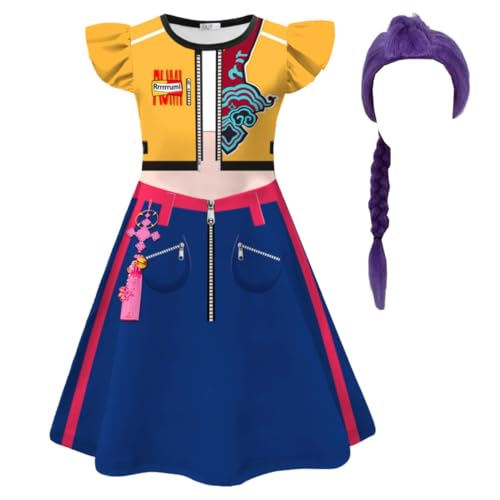 YuanDiann Huntrix Kinder Cosplay Kostüm Kleid – Rollenspielkleid Outfit mit Zubehör (Maske/Perücke/Tasche) für Halloween, Karneval, Anime Party, Mädchen Anzug Set​ 2# + Perücke 120 von YuanDiann