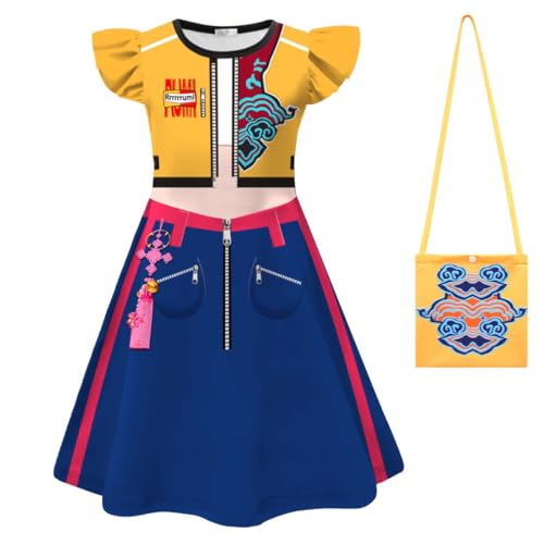 YuanDiann Huntrix Kinder Cosplay Kostüm Kleid – Rollenspielkleid Outfit mit Zubehör (Maske/Perücke/Tasche) für Halloween, Karneval, Anime Party, Mädchen Anzug Set​ 2# + Tasche 130 von YuanDiann