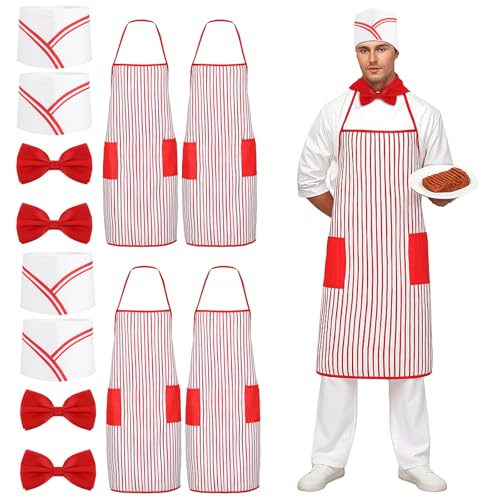 Yuanan 12-teiliges Karnevalskostüm, Zirkus-Kostüm, Hotdog-Kostüm-Set, rot und weiß gestreift, Schürze, Kochmütze, Fliege für Party Yuanan 12-teiliges Karnevalskostüm, Zirkus-Kostüm, Hotdog-Kostüm-Set, rot und weiß gestreift, Schürze, Kochmütze, Fliege für Party von Yuanan
