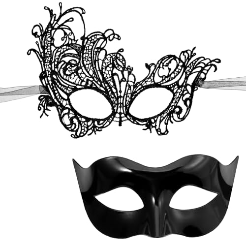 Yuanan Schwarze Maskerade-Maske für Frauen, Maskerade-Maske für Paare, elegante Spitze und Kunststoff, Phönix-Design für Party, Abschlussball, Ball, 2 Stück Yuanan Schwarze Maskerade-Maske für Frauen, Maskerade-Maske für Paare, elegante Spitze und Kunststoff, Phönix-Design für Party, Abschlussball, Ball, 2 Stück von Yuanan