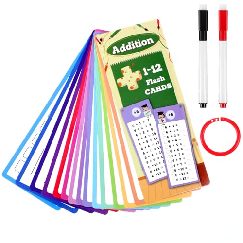 Yuanchu 1+1 Lernkarten Set, Zusatz Tabelle mit 14 x Übungsblättern 2 abwischbaren Stiften und Ringen Tragbar 1 x 1 Lernen Spiel Rechenhilfe Mathematik Lernspiel für Zuhause Schule(1+1) von Yuanchu
