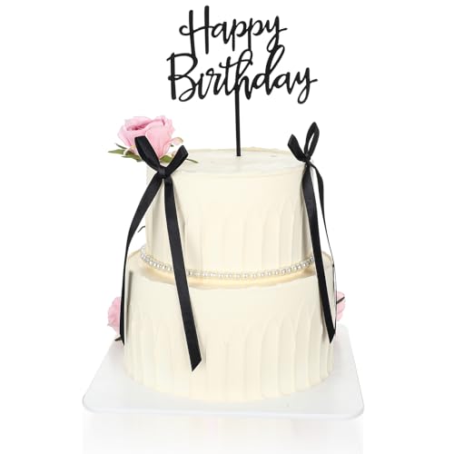 Yuanchu 13 Stück Kuchendekoration mit Schleife, Schwarz Bogen Torten Deko mit Happy Birthday Schild Hochzeitstorte Deko Geburtstag Cake Topper Schleifenband Tortenaufleger(Schwarz) von Yuanchu