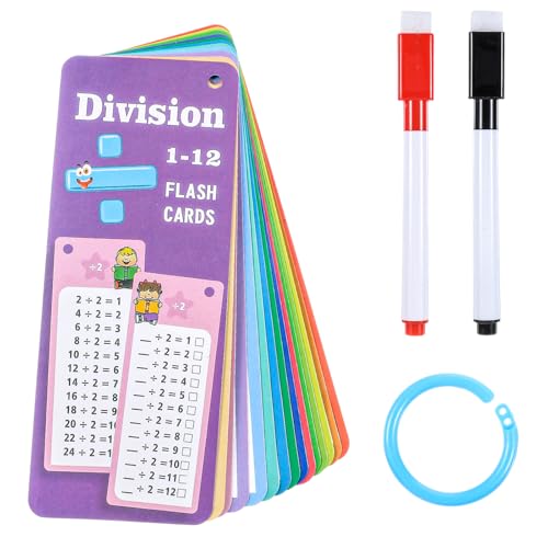Yuanchu Dividieren Lernkarten Set, Dividieren üben mit 14 x Übungsblättern 2 abwischbaren Stiften und Ringen 1x1 Lernen Spiel Rechenhilfe Mathematik Lernspiel für Zuhause und Schule (Division) von Yuanchu