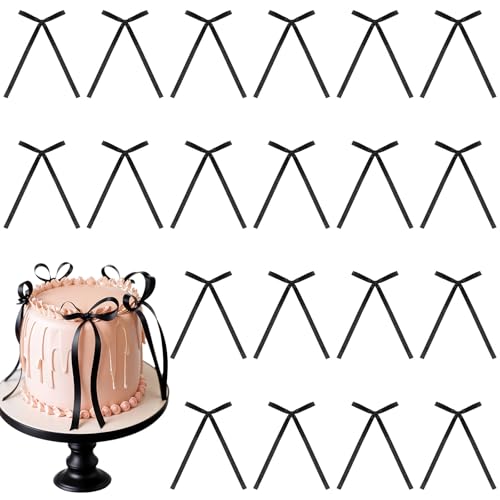 Yuanchu 20 Stück Kuchen Dekorationen mit Schleife, Schwarz Bogen Tortendeko Geburtstag Kuchen Deko Schleifenband Bögen Torten Deko Cake Topper Hochzeitstorte Deko für Valentinstag Hochzeit (Schwarz) von Yuanchu