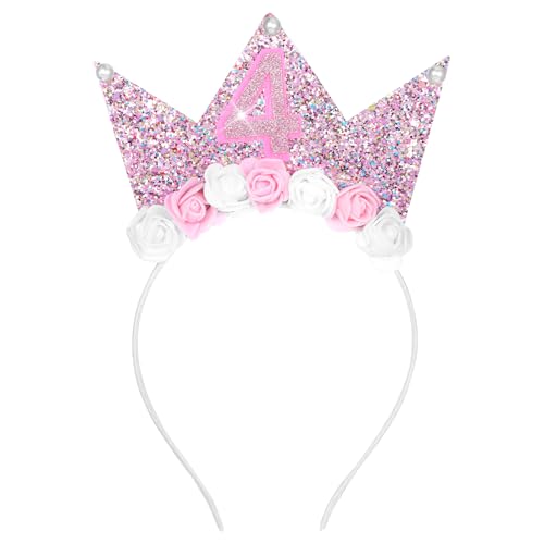 Yuanchu Glitzerkrone, Stirnband für Kleinkinder, Mädchen, 4. Geburtstag, Baby-Blumenkrone, Prinzessinnenkrone, Geburtstagsparty-Dekorationen für Mädchen (4. Geburtstag) von Yuanchu