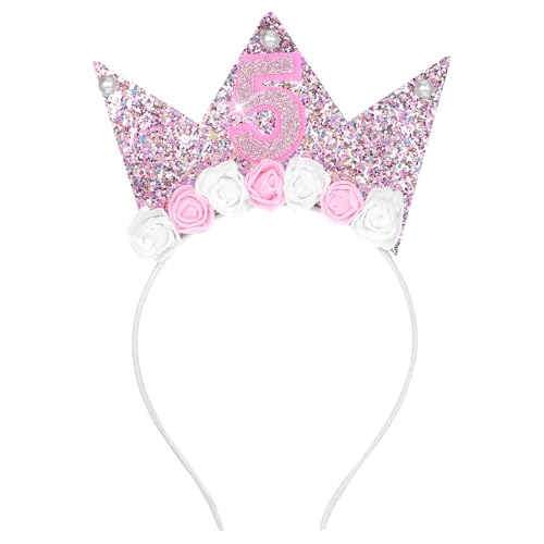 Yuanchu Glitzerkrone zum Geburtstag, für Kleinkinder, Mädchen, 4. Geburtstag, Baby-Blumenkrone, Prinzessinnenkrone, Geburtstagsparty-Dekorationen für Mädchen (5. Geburtstag) von Yuanchu