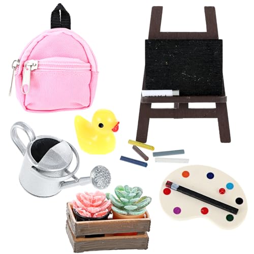 Yuanchu Wichtel Zubehör, 9 Stück Miniatur-Malset Wichteltür Deko 1/12 Puppenhaus Zubehör Mal Kunst Set Topfpflanzen Wichtelzubehör von Yuanchu