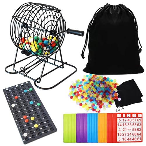 Yuanhe Deluxe-Bingo-Spiel-Set – inklusive 20,3 cm großem Drehkäfig aus Metall mit großer Aufbewahrungstasche, 1000 bunte Chips, 100 Bingo-Karten, 75 farbige Bälle und Masterboard, ideal für große Yuanhe Deluxe-Bingo-Spiel-Set – inklusive 20,3 cm großem Drehkäfig aus Metall mit großer Aufbewahrungstasche, 1000 bunte Chips, 100 Bingo-Karten, 75 farbige Bälle und Masterboard, ideal für große von Yuanhe