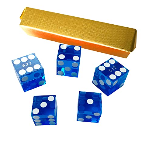Yuanhe Serialisierte Casino-Würfel, Güteklasse AAA, 19 mm, mit Rasierkante und Ecken, Blau, 5 Stück von Yuanhe