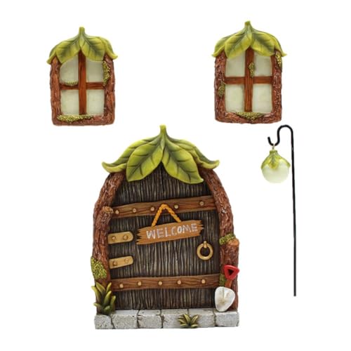 Fairy Gate Cottage Glow in the Dark Harz Miniatur Set mit 4 Blättern Türen und Fenstern für kreative Gartendekoration und Märchenszenen von Yuanpgky