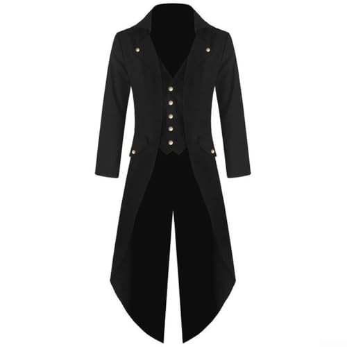 Halloween-Jacke, Gothic-Mantel, Gothic-Kostüme, Herren, schwarz, Steampunk, Retro, viktorianischer Punk, Frack, Party-Kostüm, lange Jacke, Mantel (L schwarz) von Yuanpgky