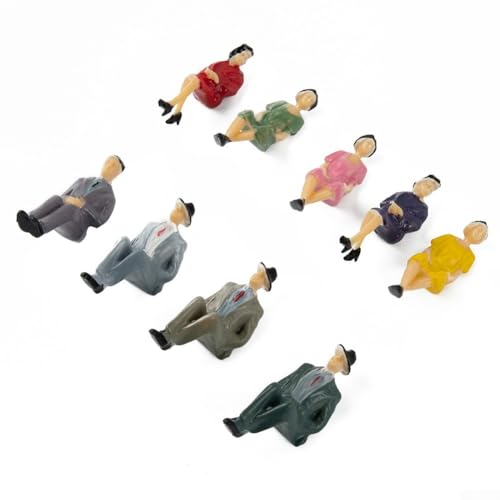 Yuanpgky 50 Stück sitzende Kunststoff-Figuren im Maßstab 1:32, Miniatur-Menschen, Modelleisenbahn, Architekturdiorama, bemalt, gemischt, männlich, weiblich, dekoratives Zubehör, mehrfarbig von Yuanpgky