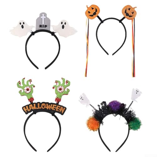 Yuanpgky Halloween Kostüm Stirnband Set 4 Pack Lustiger Kürbis Geist Party Kopfschmuck für Erwachsene Kinder Festival Dekoration Zubehör (A) von Yuanpgky