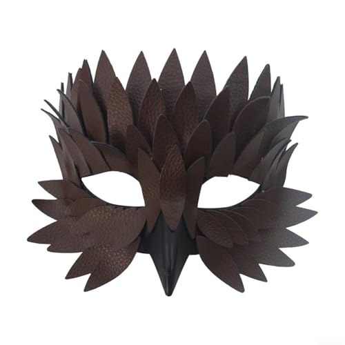Yuanpgky Vogelschnabel-Halbgesichts-Feder-Partymaske für Halloween, Maskenball, Karneval und Cosplay-Veranstaltungen mit bequemer, verstellbarer Passform (braun) von Yuanpgky