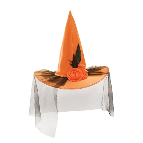 Halloween-Dekorationen, schwarzer Hexenhut, Halloween-Kostümzubehör, hängende Party-Dekorationshüte mit 100 m Nylonkordel, Hüte für drinnen draußen, Mütze Bagger Jungen Kleid (Orange, One Size) von YueYue