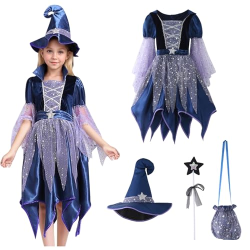 Halloween Hexenkostüm Kinder Hexenkostüm Mädchen Set, Kleid mit Hut, Zauberstab und Bonbontüte, Lila Hexen Kostüm Kinder für Karneval Fasching Cosplay Hexen Zauberer Partyzubehör Set Halloween Kostüm Halloween Hexenkostüm Kinder Hexenkostüm Mädchen Set, Kleid mit Hut, Zauberstab und Bonbontüte, Lila Hexen Kostüm Kinder für Karneval Fasching Cosplay Hexen Zauberer Partyzubehör Set Halloween Kostüm von YueYue