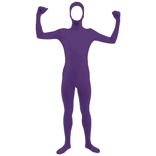 Unisex Cosplay Bodysuit Ganzkörperanzug Tight Bodysuit Kostüm Ganzkörper Overalls Cosplay Jumpsuit für Party Halloween Weihnachten Anime Bühnen Performance Karneval Orange Kostüm (a-Purple, 170) von YueYue