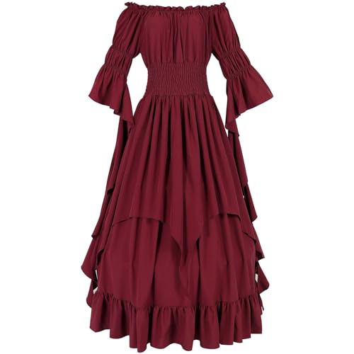 YueYue Damen Mittelalter Kostüm Rock Fee Kleid Cosplay Retro Kleid Chiaki Nanami Cosplay Kostüm Weibliches High School Outfit Einheitliches (Red, S) von YueYue