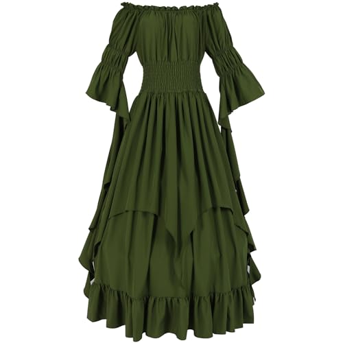 YueYue Damen Mittelalter Kostüm Rock Fee Kleid Cosplay Retro Kleid Weibliche Kostüme Cosplay (Green, S) von YueYue