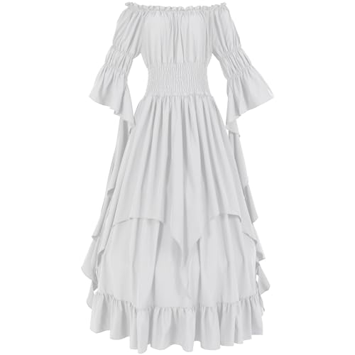 YueYue Damen Mittelalter Kostüm Rock Fee Kleid Cosplay Retro Kleid Weibliche Kostüme Cosplay (White, L) von YueYue