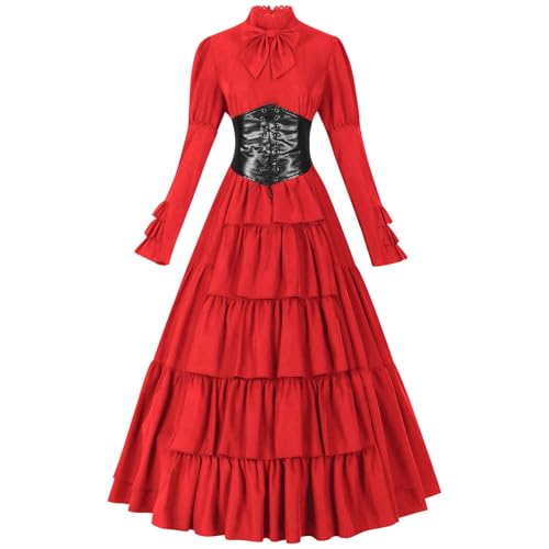 YueYue Damenkleid Mittelalterkostüm Traditionelles irisches Kleid Langes Kleid Outfit Halloween Kapitän Amerika Cosplay Kostüm (Red, M) von YueYue