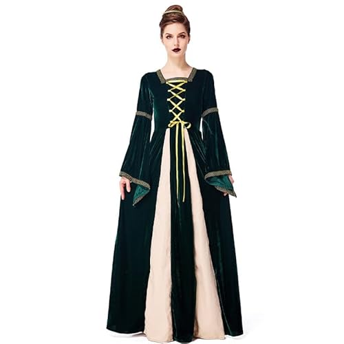 YueYue Halloween Retro Mittelalter Kostüm Europäisches Langes Kleid Drama Performance Kostüm Frisk-Cosplay-Kostüm (Dark Green, XL) von YueYue