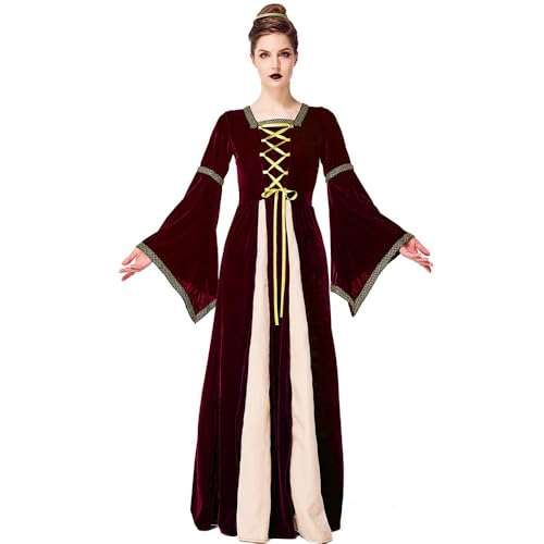 YueYue Halloween Retro Mittelalter Kostüm Europäisches Langes Kleid Drama Performance Kostüm Frisk-Cosplay-Kostüm (Red, M) von YueYue