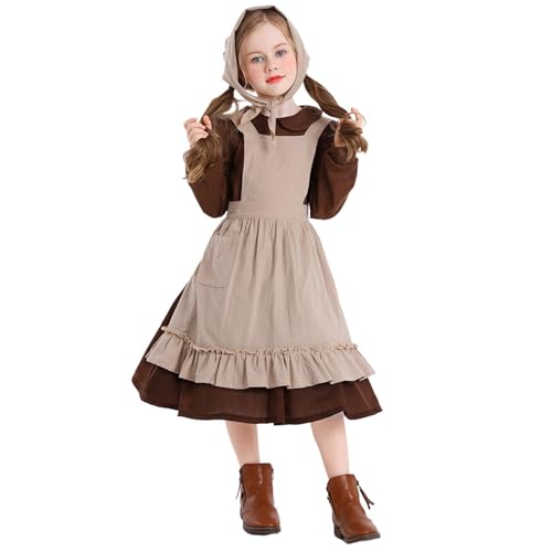 YueYue Hallowmas Kostüm Kleid für Mädchen Kid Manor Kleid Kostüm mit Schürze Hut Deku Cosplay (Coffee, XL) von YueYue
