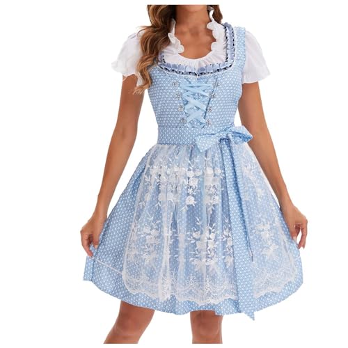 YueYue Mittelalterliches Kostüm für Damen, irisches Hemdkleid mit Trompetenärmeln und Korsett, traditionelles Kleid, Cosplay-Kostüme, Gothic-Retro-Korsettkleid mit langen Ärmeln (F-Blue, XXXL) von YueYue