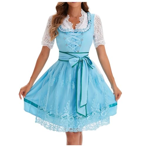 YueYue Mittelalterliches Kostüm für Damen, irisches Hemdkleid mit Trompetenärmeln und Korsett, traditionelles Kleid, Cosplay-Kostüme, Gothic-Retro-Korsettkleid mit langen Ärmeln (F-Green, XXL) von YueYue
