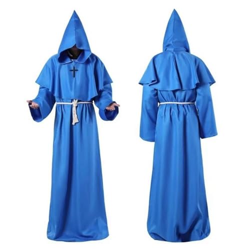 YueYue mittelalterliche Priester Robe Tunika Halloween Cosplay Kostüm Speckstein Deckel Schal Männer (Blue, S) von YueYue
