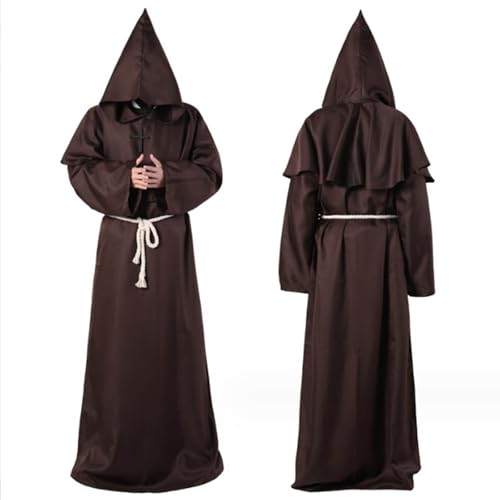 YueYue mittelalterliche Priester Robe Tunika Halloween Cosplay Kostüm Speckstein Deckel Schal Männer (Coffee, M) von YueYue