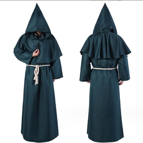 YueYue mittelalterliche Priester Robe Tunika Halloween Cosplay Kostüm Speckstein Deckel Schal Männer (Green, M) von YueYue