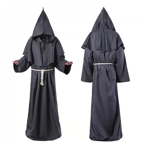YueYue mittelalterliche Priester Robe Tunika Halloween Cosplay Kostüm Speckstein Deckel Schal Männer (Grey, M) von YueYue