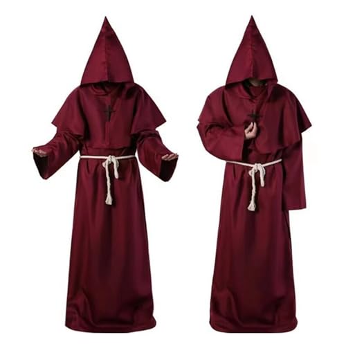YueYue mittelalterliche Priester Robe Tunika Halloween Cosplay Kostüm Speckstein Deckel Schal Männer (Red, M) von YueYue