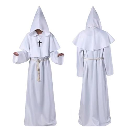 YueYue mittelalterliche Priester Robe Tunika Halloween Cosplay Kostüm Speckstein Deckel Schal Männer (White, L) von YueYue