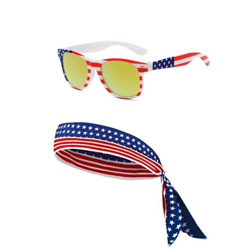 YueYueLoove Brille mit amerikanischer Flagge, 4. Juli, Brille für patriotische Unabhängigkeitstag, Party, Gedenktags-Dekoration, rot / blau / weiß, Medium von YueYueLoove
