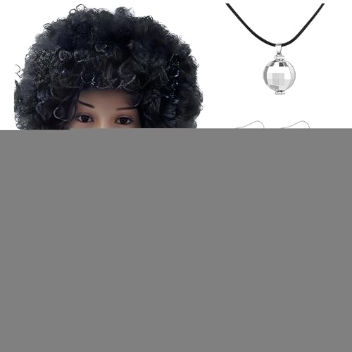 Yuecjian 1970er-Jahre-Disco-Zubehör-Set für Damen,70er-Disco-Zubehör,5-teiliges Bling 70er-Jahre-Disco-Kostüm-Set, Rapper-Kostüm - Discokugel-Zubehör, Sonnenbrille, Armband, Afro-Perücke, Ohrringe, Yuecjian 1970er-Jahre-Disco-Zubehör-Set für Damen,70er-Disco-Zubehör,5-teiliges Bling 70er-Jahre-Disco-Kostüm-Set, Rapper-Kostüm - Discokugel-Zubehör, Sonnenbrille, Armband, Afro-Perücke, Ohrringe, von Yuecjian