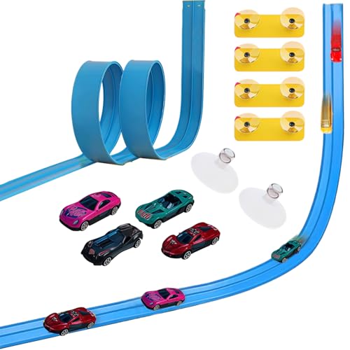 Yuecjian Flexible Autorennbahn,4,5 M Rennbahn Spielzeug Für Kleinkinder | Interaktives Rennauto Spielzeug Für Mädchen Indoor Zuhause von Yuecjian
